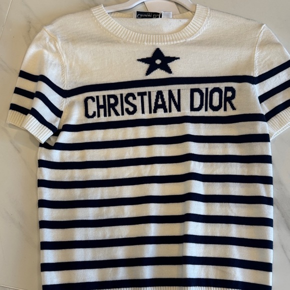 Dior Cream and Navy Logo Sweater - Picture 1 of 4